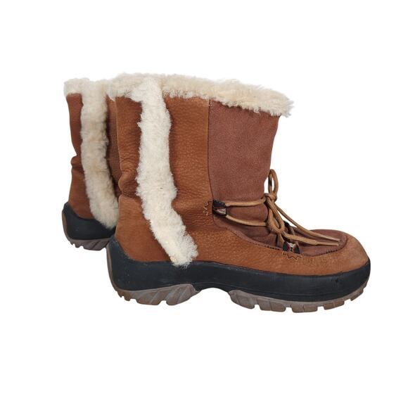 Ulu Shoes - ULU Winter Boots 9.5 Brown Cream Shearling Lined Lace Up Suede Outdoor Shoes